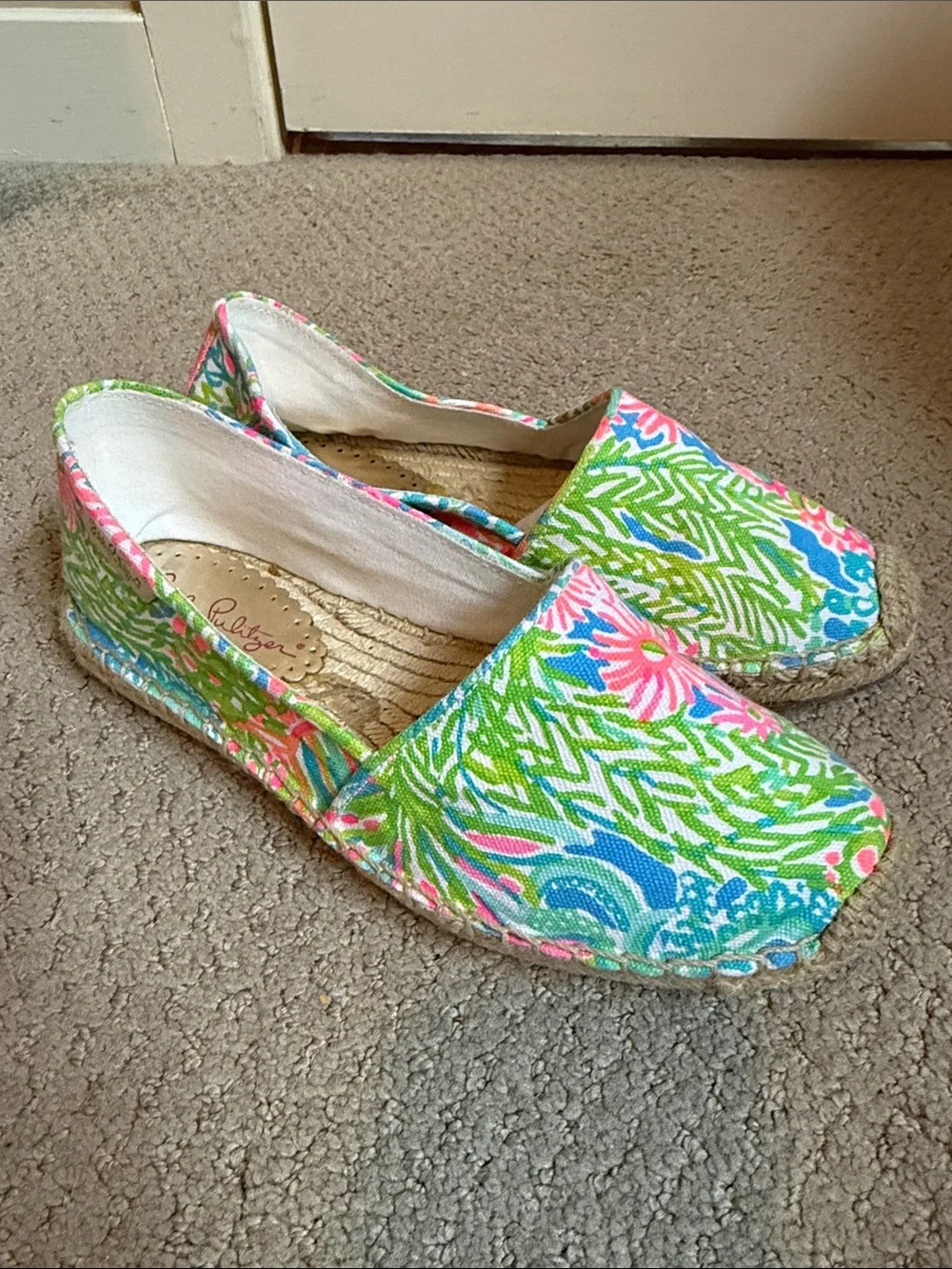 Lilly Pulitzer Green Pink Blue Floral Canvas Espadrilles